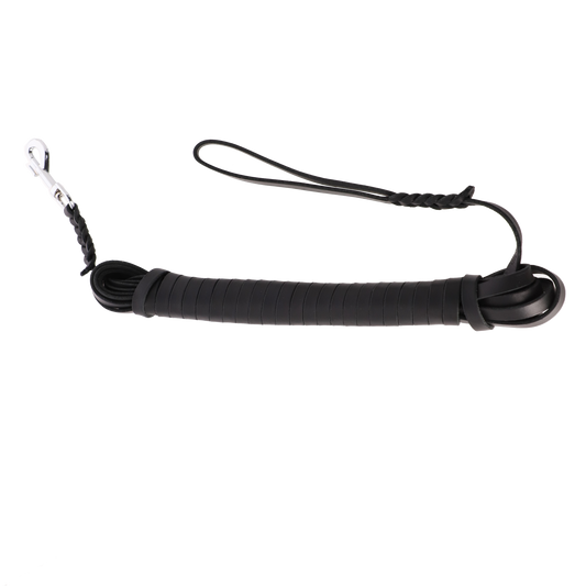 Extra-long 10-meter leather dog leash with braided handle.