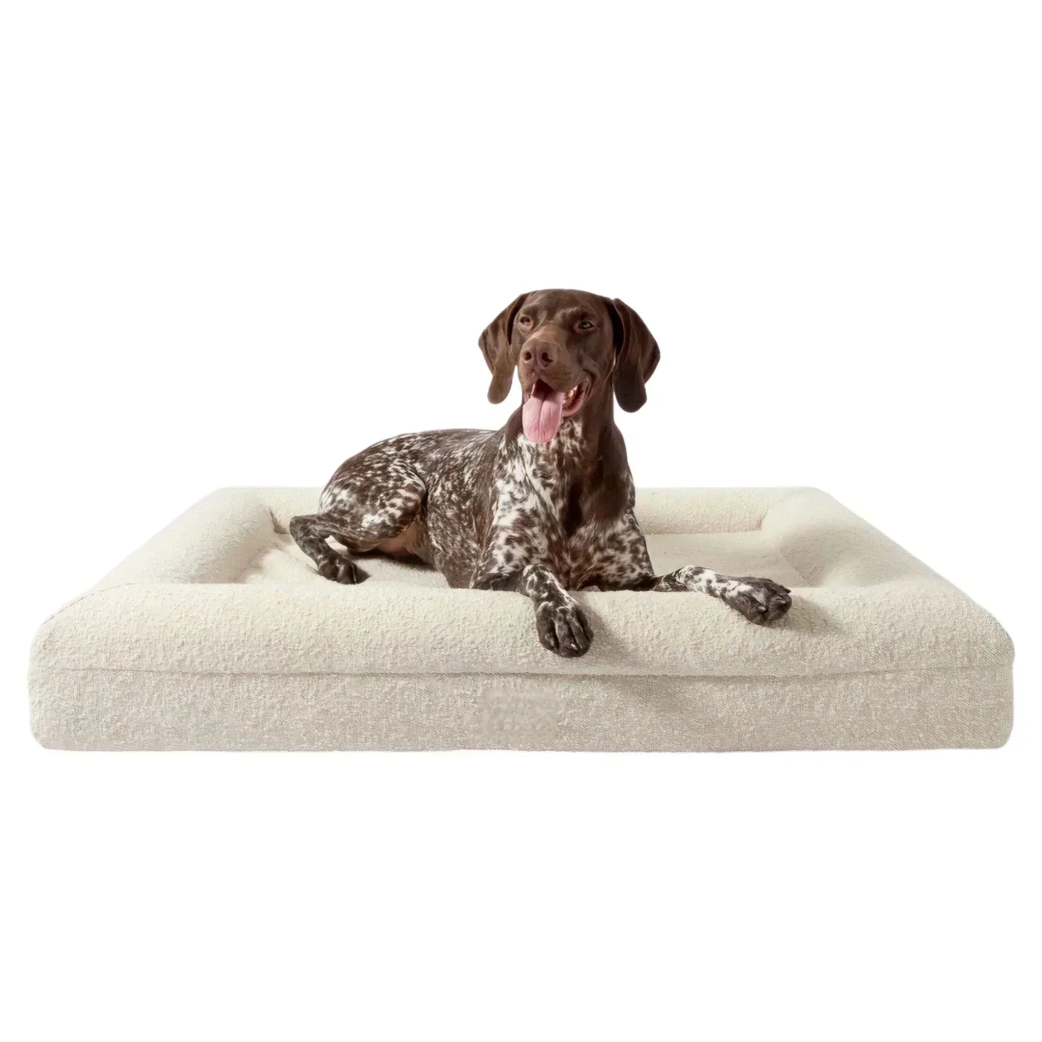 Hundebett Barklay mit Viskoseschaummatratze und waschbarem Bouclébezug mit Jagdhund