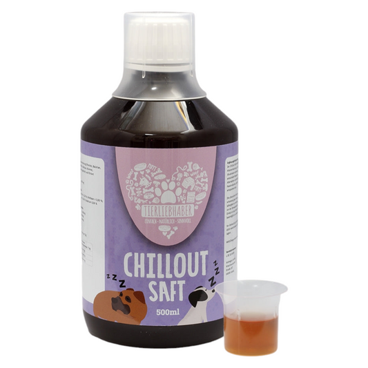 Chillout Saft zur sanften Beruhigung und Entspannung von Tierliebhaber Abbildung Flasche