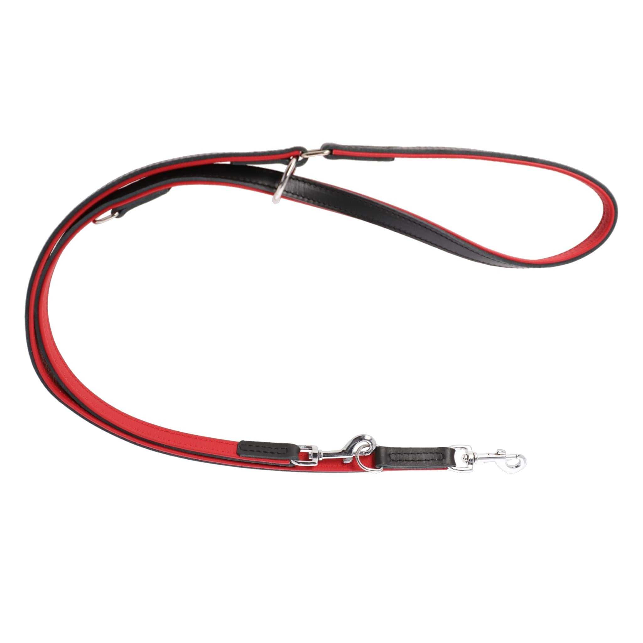 Verstellbare Hundeleine aus Leder Exklusiv, rot-schwarz, hochwertiges Rindsleder, 3-fach verstellbar, handgefertigt.