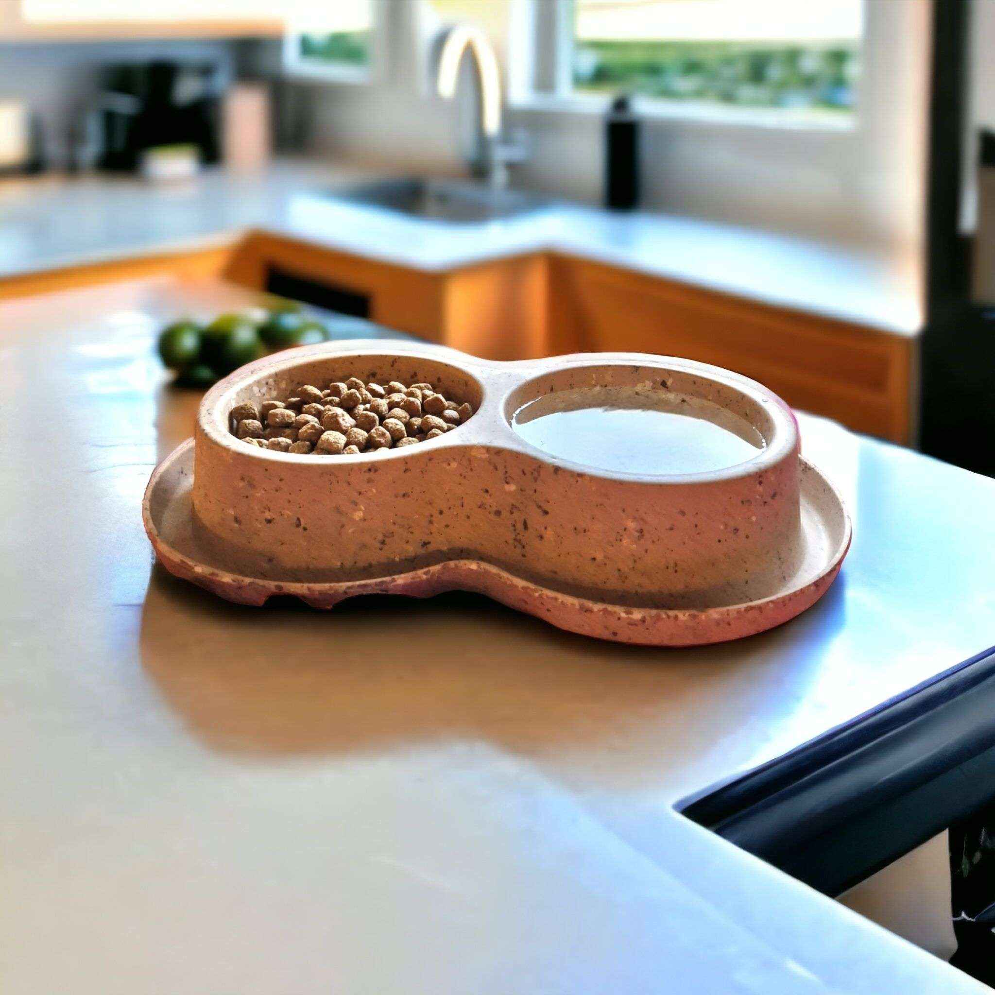 Nachhaltiger Biokunststoff Doppelfressnapf aus Bambus und Kaffeebohnen Kücheszene