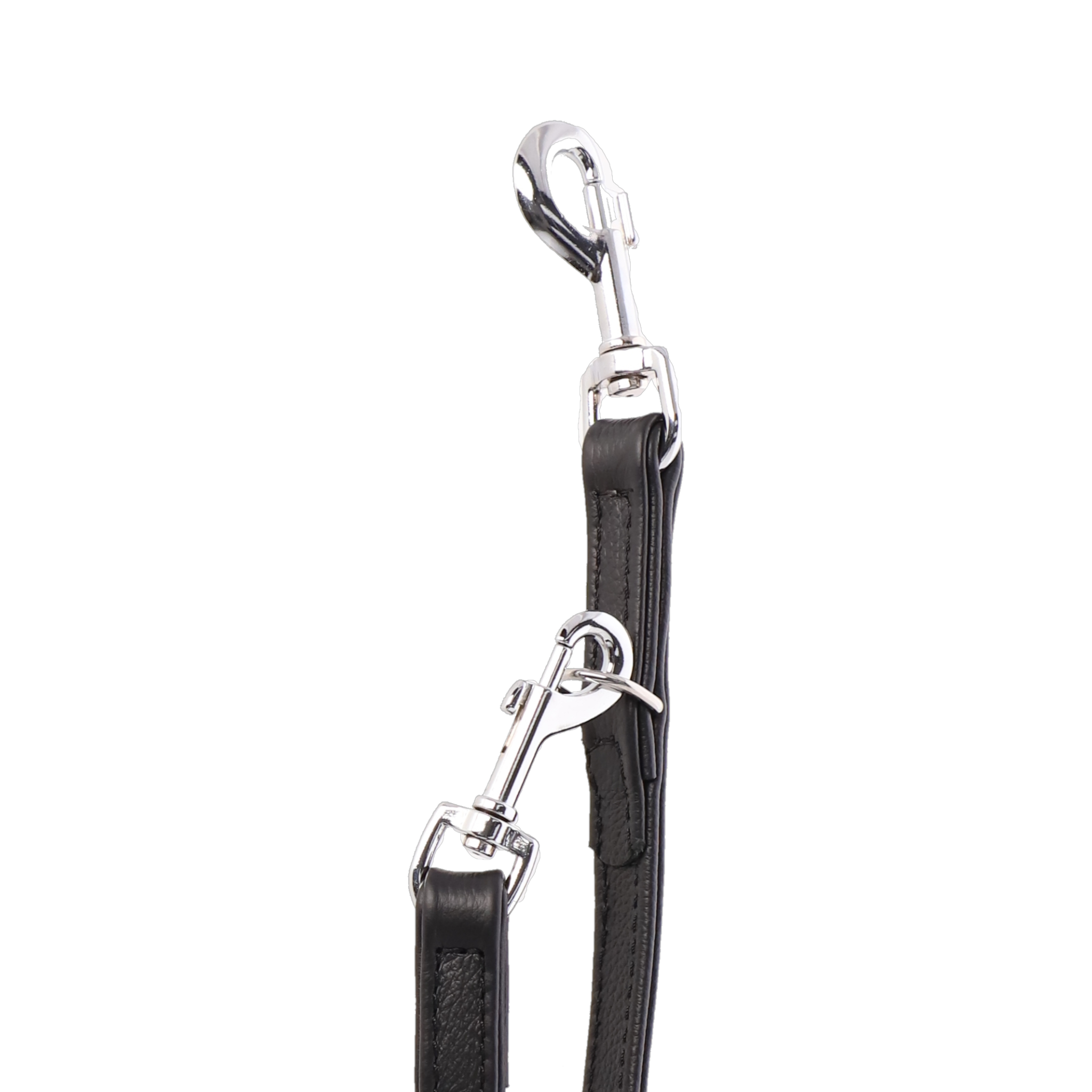 Verstellbare Hundeleine aus hochwertigem schwarz-braunem Leder mit rostfreiem Karabiner und dreifacher Längeneinstellung