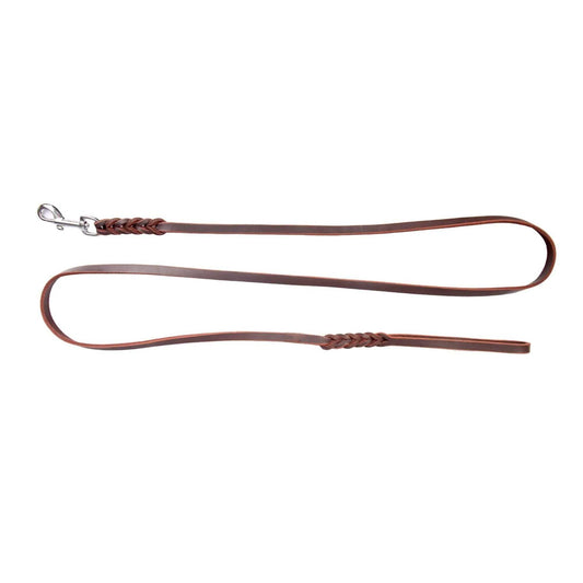 Traditionelle weiche geflochtene Lederleine mit Handschlaufe und Metallkarabiner.