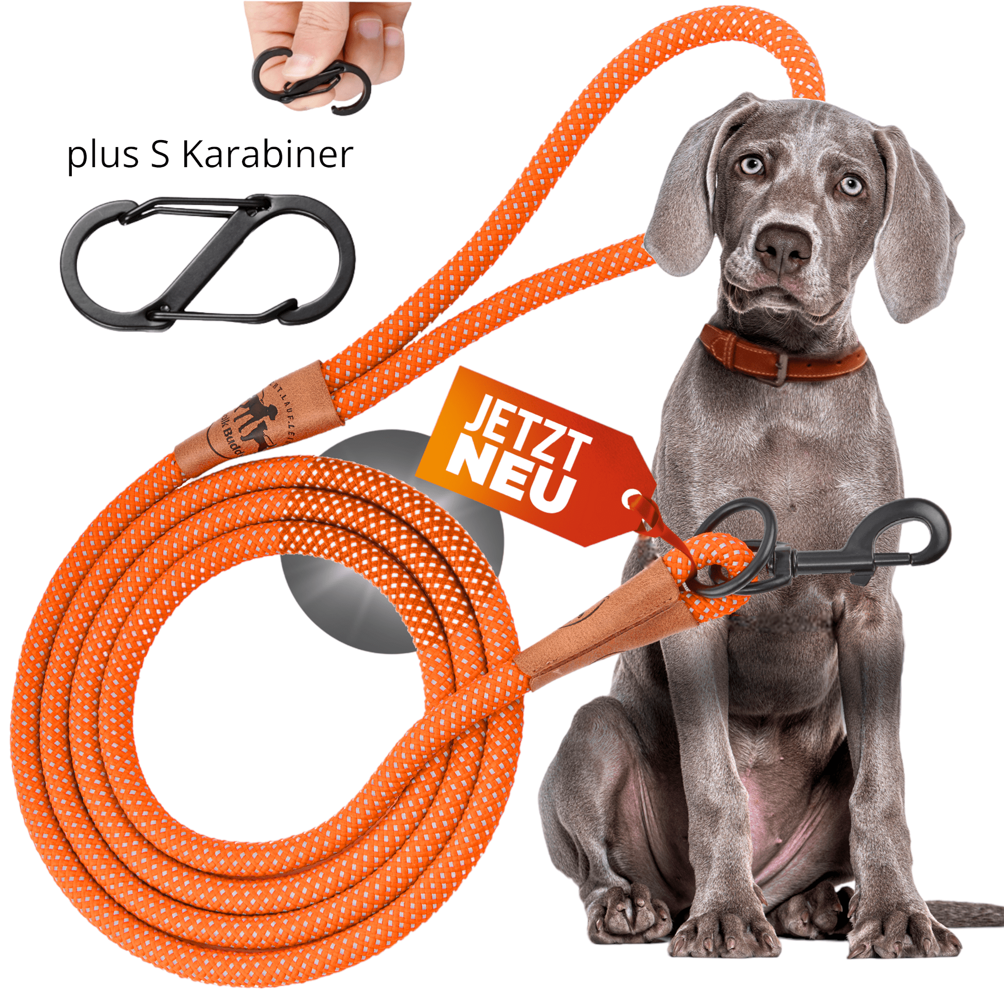 Reflektionsleine GLOW stark reflektierend mit Handschlaufe und vegan in orange
