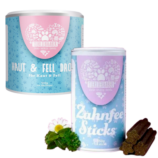 Haut, Fell und Zähne Bundle von Tierliebhaber - Haut & Fell Drops für gesunde Haut, glänzendes Fell und starke Krallen.