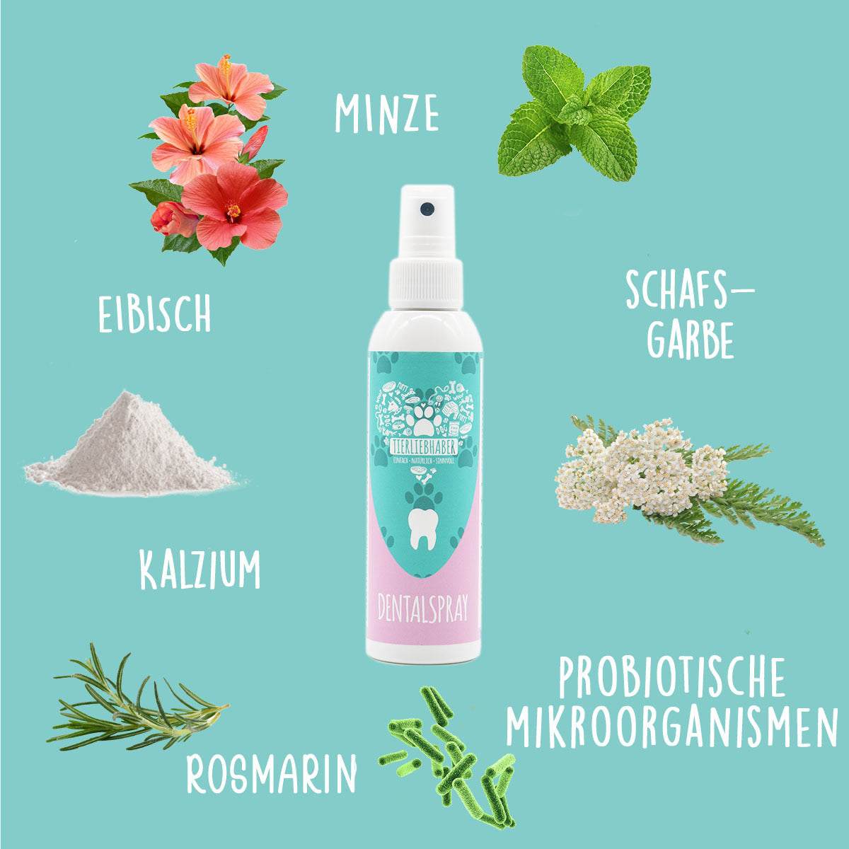 Natürliches Dentalspray zur Entfernung von Zahnstein von Tierliebhaber Zutatenliste