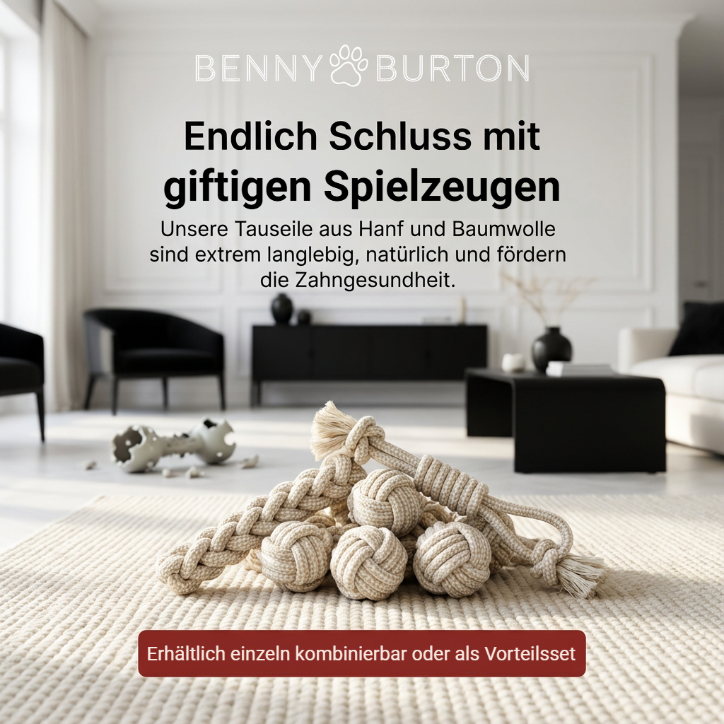 Rope dog chew toy made of hemp fibers and unbleached cotton