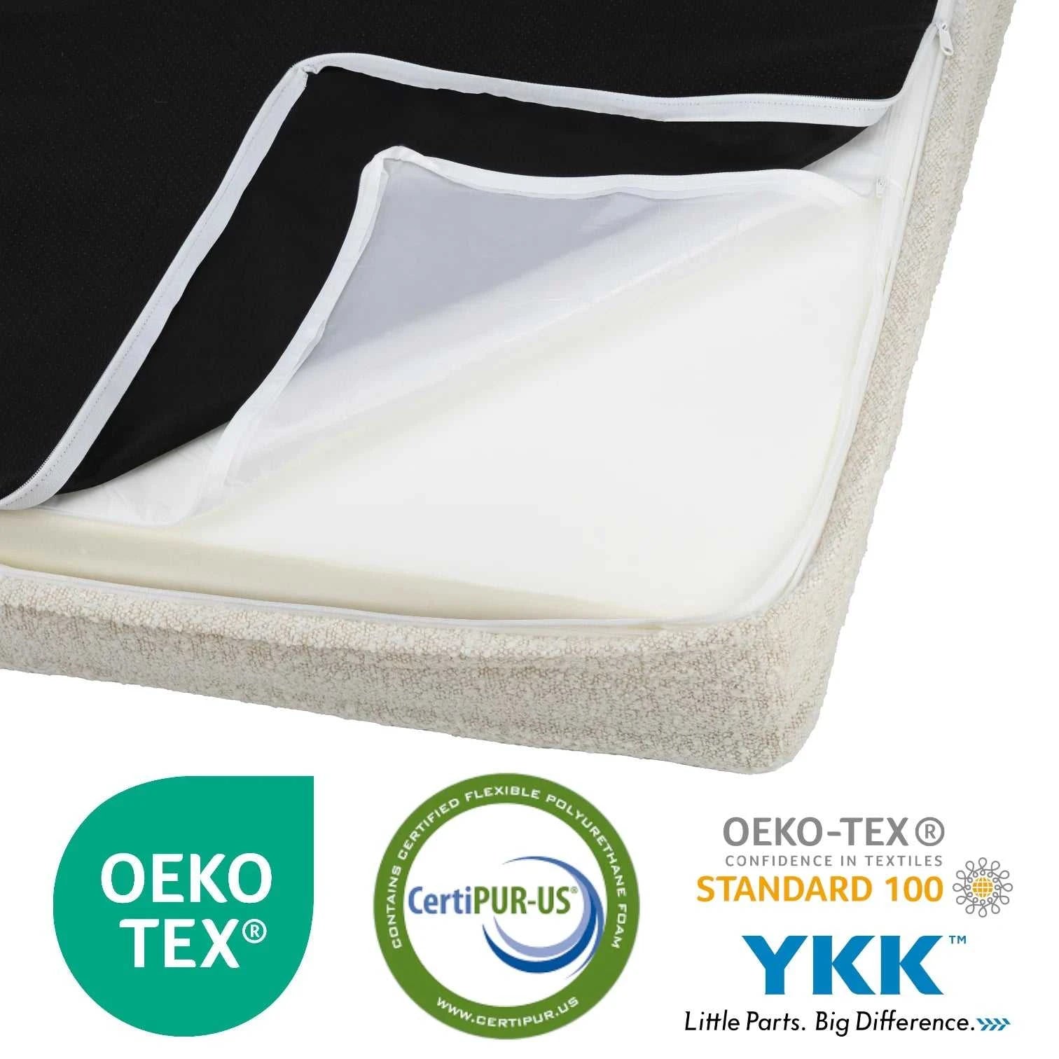 Dog bed FRED S with viscose foam mattress and washable bouclé cover