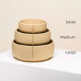 Load image into Gallery viewer, Sustainable sand bowls in small, medium, and large sizes stacked, hand-crafted from eco-friendly Polysand.
