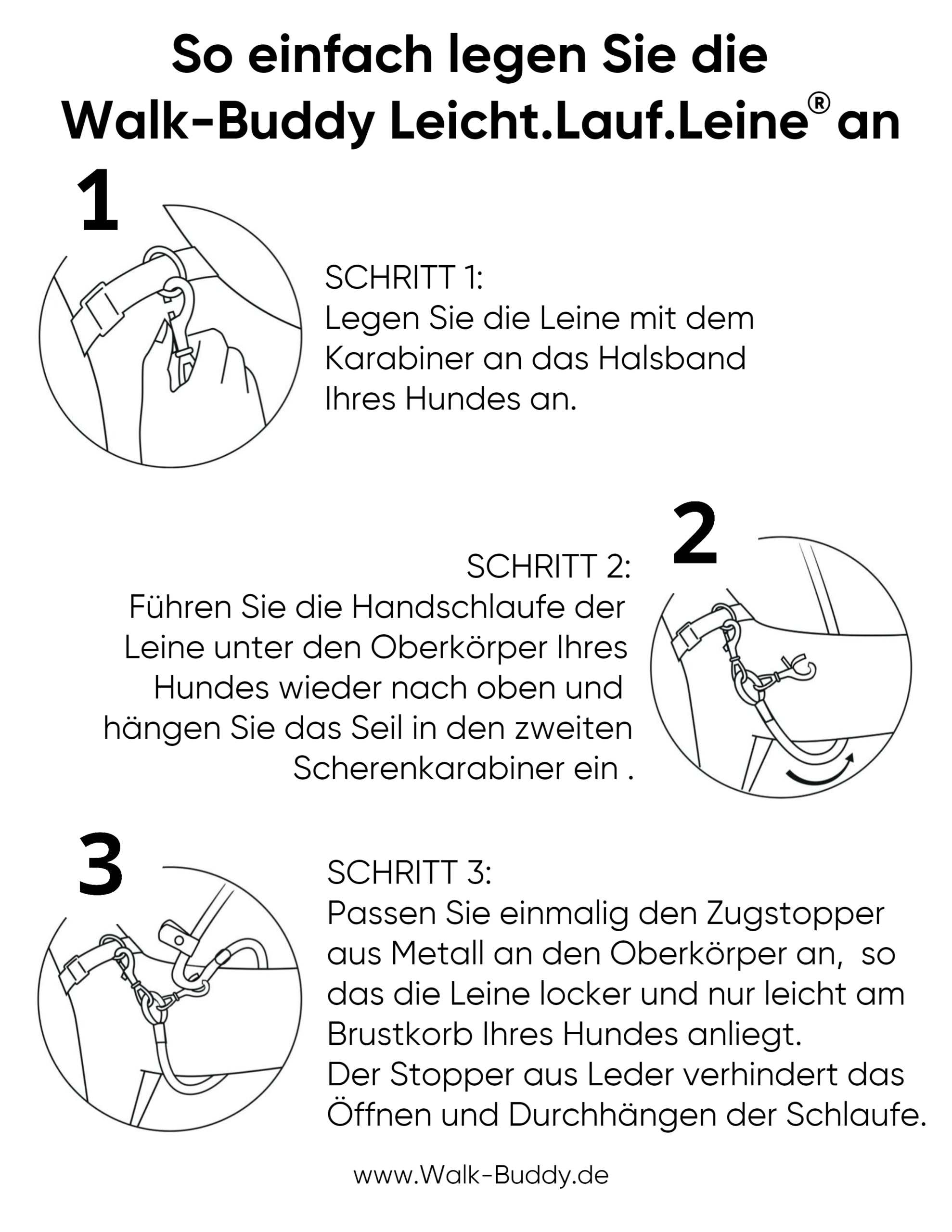 LeichtLaufLeine® Kurzleine und Übungsleine zur besseren Leinenführung Anlegeanweisung