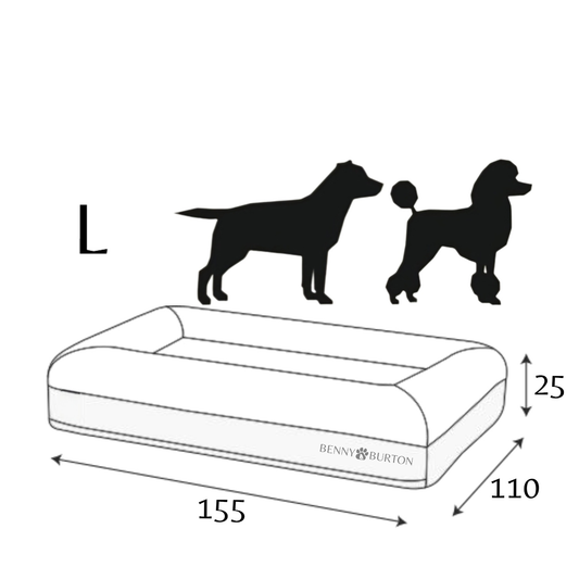 Hundebett FRED L mit Viskoseschaummatratze und waschbarem Bouclé Bezug Größenangabe