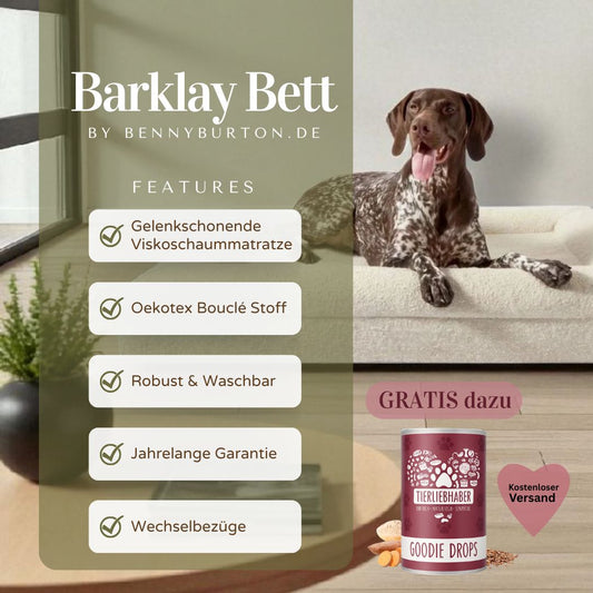 Dog bed FRED L with viscose foam mattress and washable bouclé cover