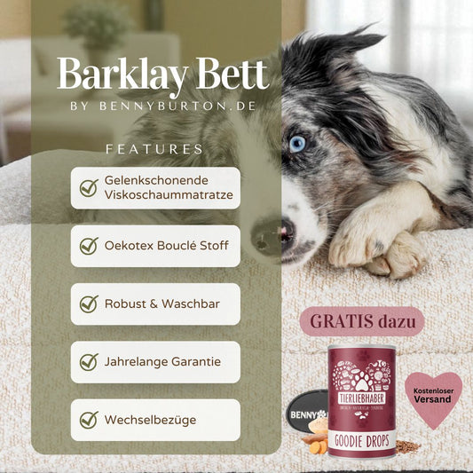 Dog bed FRED M with viscose foam mattress and washable bouclé cover