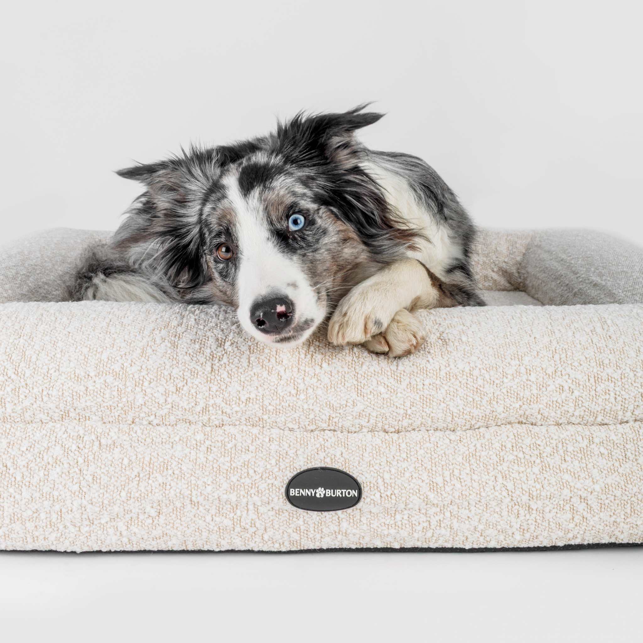 Dog bed FRED S with viscose foam mattress and washable bouclé cover