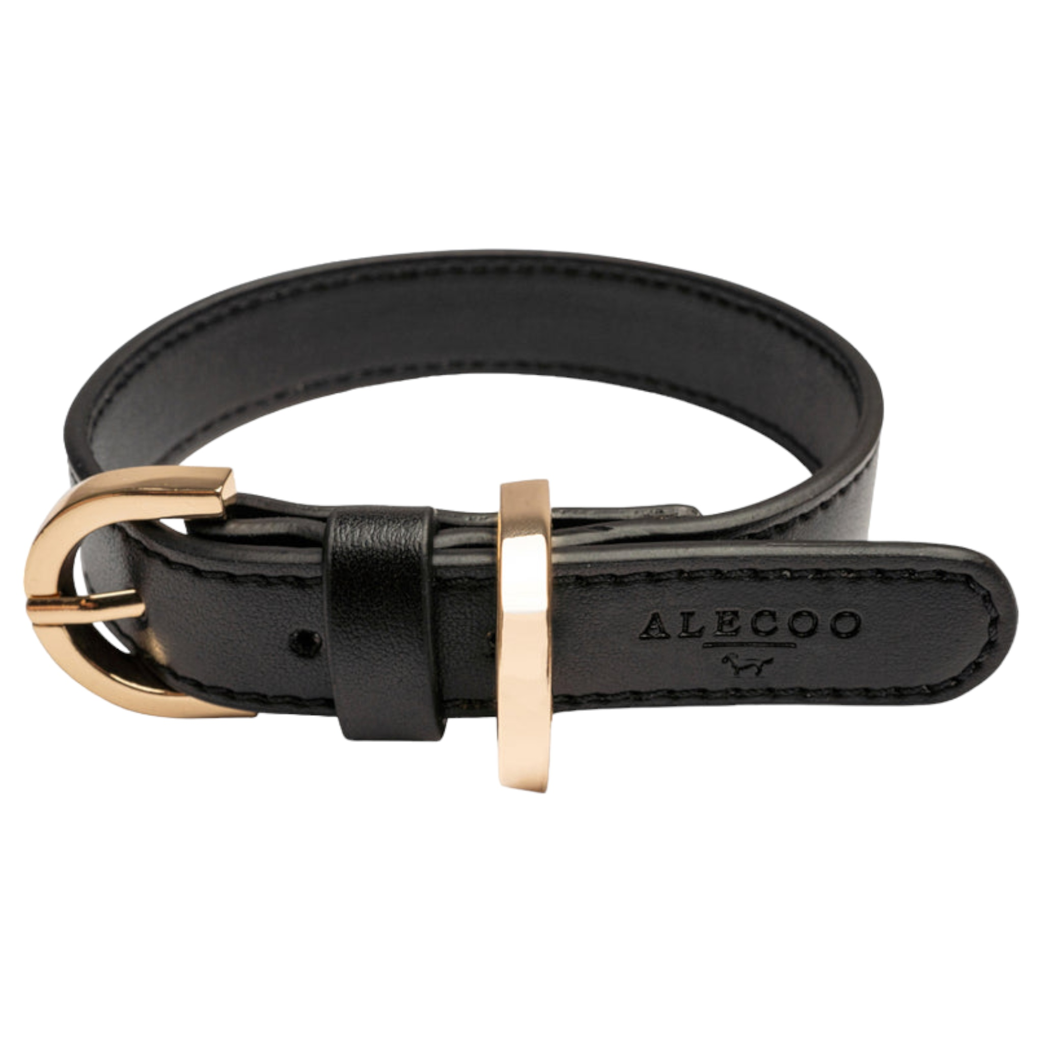 Hundehalsband APFEL-GOLD mit Premium veganem Apfelleder von Alecoo in schwarz