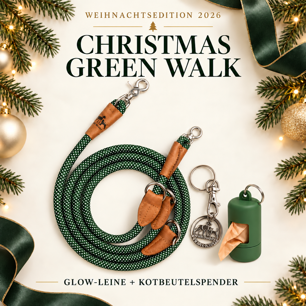 Reflective leash GLOW highly reflective, adjustable in length and vegan