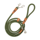 LeichtLaufLeine® Kurzleine und Übungsleine aus grünem Nylon mit Karabinern, ideal für Hundetraining.